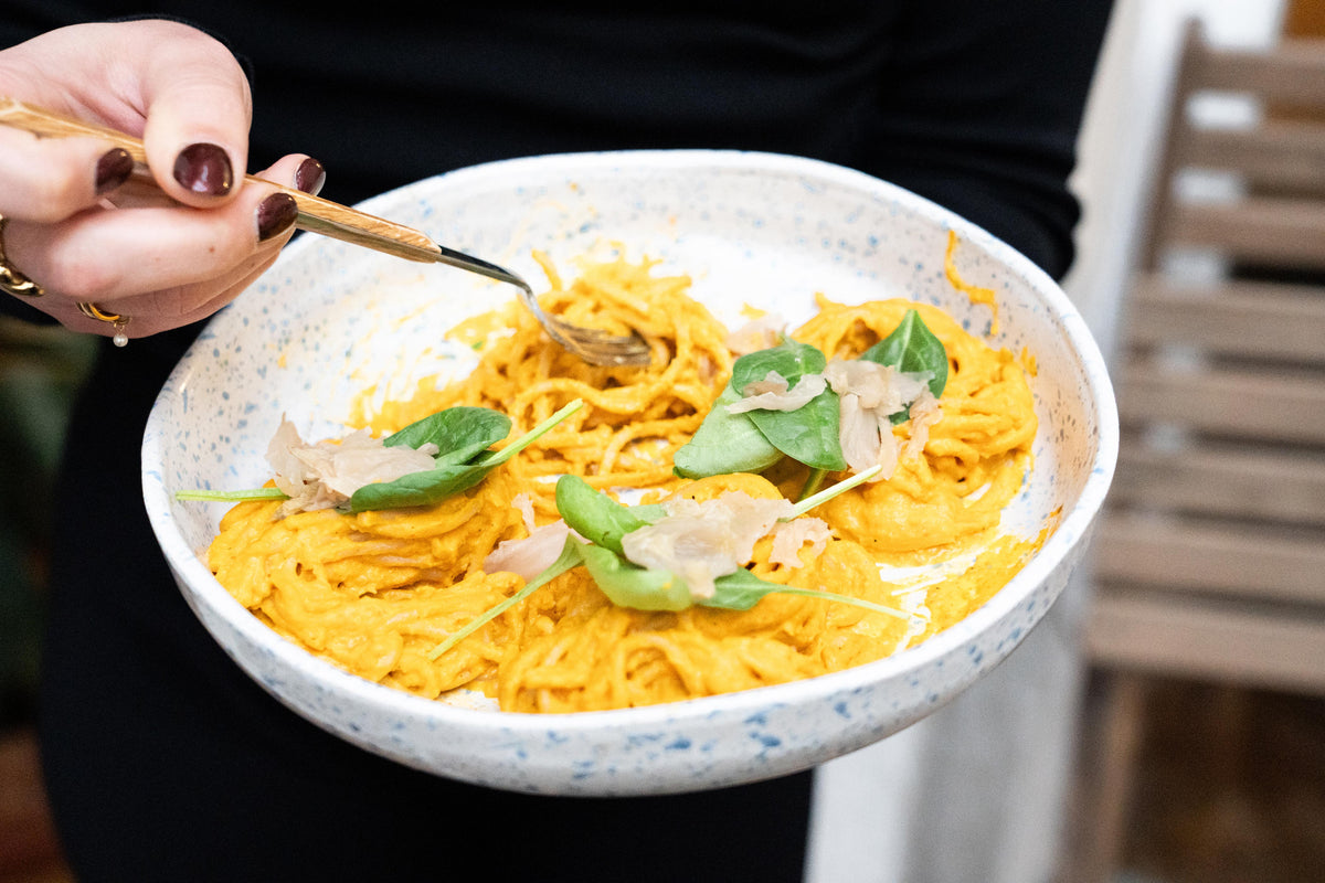 Kürbis-Pasta mit Kimchi