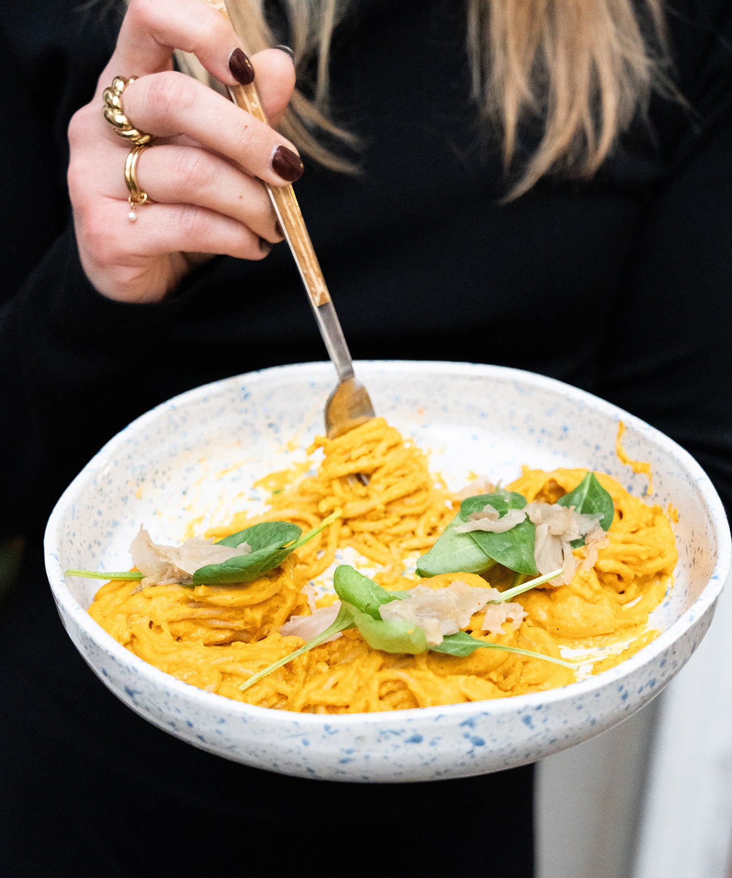 Kürbis-Pasta mit White Kimchi vegan